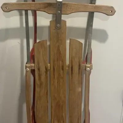 Vintage Flexible Flyer Wooden Snow Sled – Red Metal Runners
