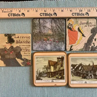 Mixed Decorative Drink Coaster Lot (5 Pcs) – Art Nouveau French Posters & English Inns