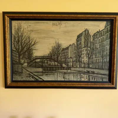 Painting Of Trees And Homes Along a Canal