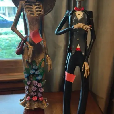 Day of the Dead Skeleton Couple Figurine Pair – La Catrina & Dapper Groom Statues
