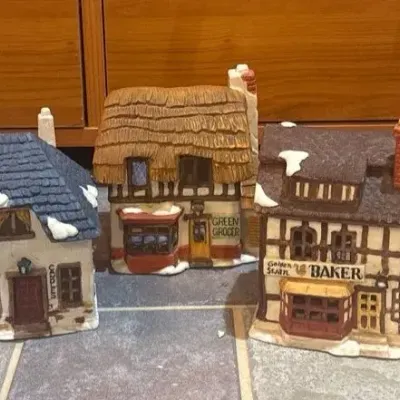 Vintage Ceramic Christmas Village Buildings - Set of 5