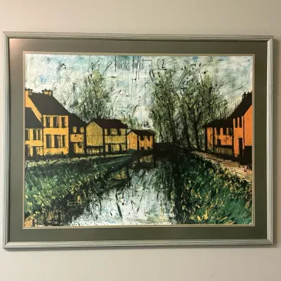 Framed Bernard Buffet "Canal Scene" Mid-Century Modern Art Print