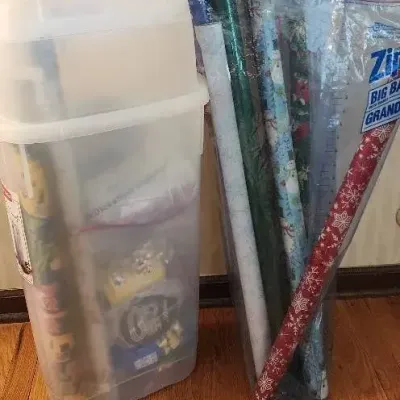 Holiday Gift Wrapping Supplies Lot – Wrapping Paper, Storage Bin & Gift Wrap Organizer