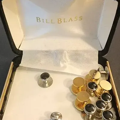 Vintage Tuxedo Shirt Stud & Cufflink Set – Gold & Silver Tone with Black Accents – Original Case
