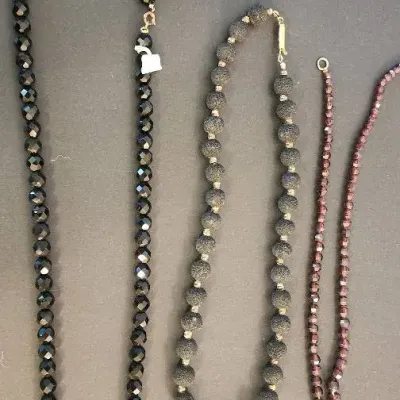 Vintage Beaded Necklace Lot – 3 Necklaces – Laguna Black Faceted, Lava Stone & Red Beads