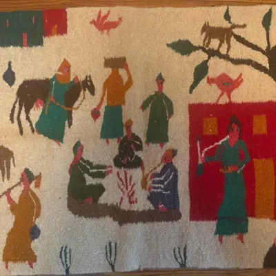 Vintage Woven Folk Art Rug / Wall Hanging
