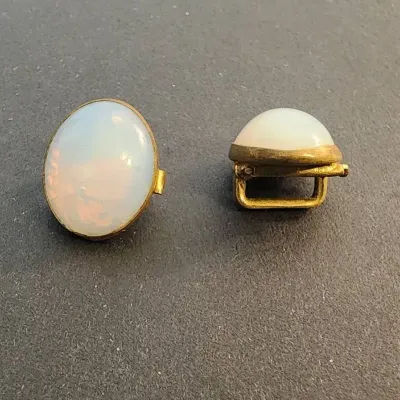 Vintage 14K Gold Snap Cufflinks with Milky Opalescent Cabochons 