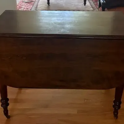 Antique Style Wood Drop-Leaf Accent Table on Casters – Dark Walnut Finish