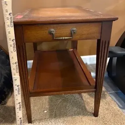 Top Wood End Table with Drawer & Lower Shelf