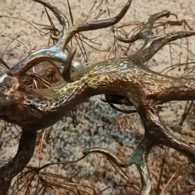 Vintage Brutalist-Style Metal Tree Sculpture with Bird & Nest – Wire Art Decor
