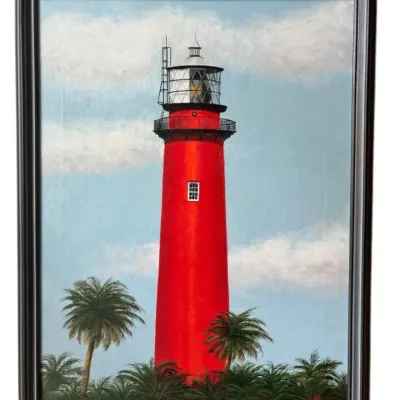 Red Lighthouse Painting By S. Brady 1992
