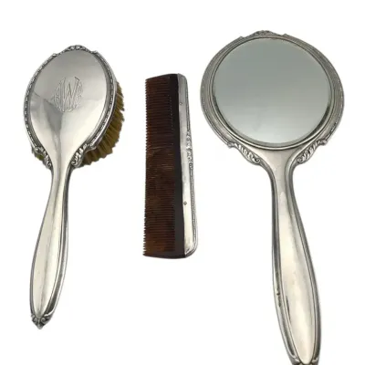 Antique International Sterling Comb, Brush And Mirror Set