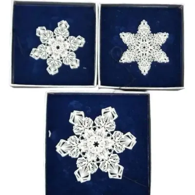 3 Opelle Glass Snowflakes By Corning Glassworks With Original Boxes