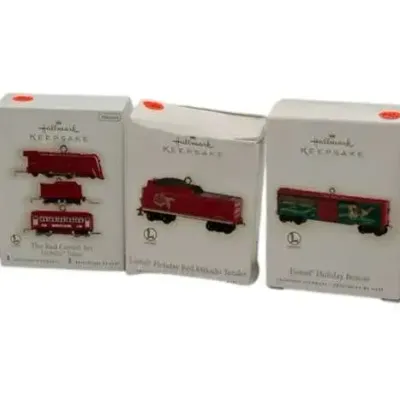 5 Hallmark Keepsake Ornaments, Lionel Trains & 1965 Chevrolet Fire Truck In Original Boxes