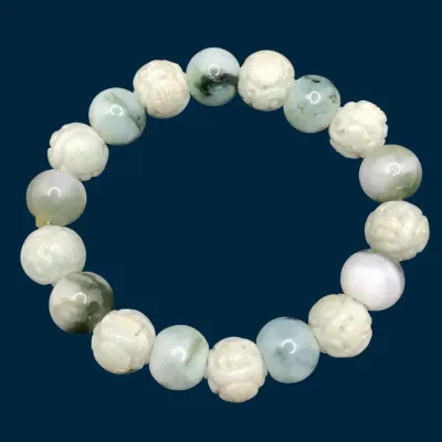 Carved Jade Bead Bracelet 