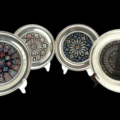 Cathedral Window Commemorative Plates With Original Boxes