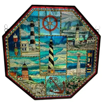 Stained Glass Lighthouse Window 22"