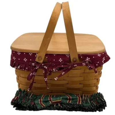 Square Longaberger Pie Basket W/ Liner & Wooden Lid 