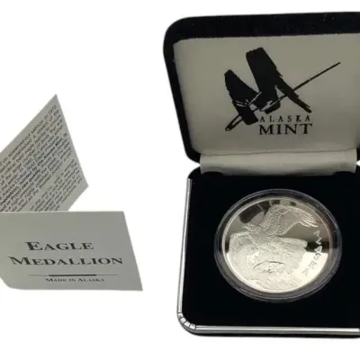 Fine Silver Eagle Medallion From The Alaska Mint With Original Box