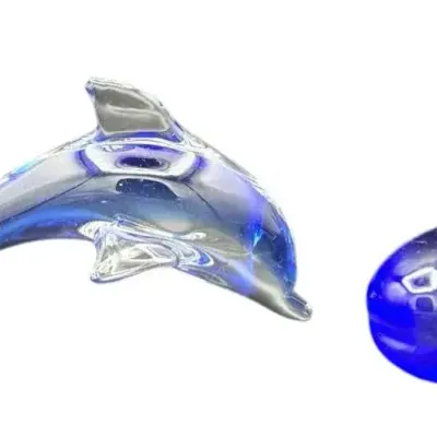 Blue Glass Whale & Dolphin