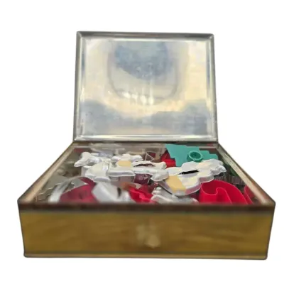 Vintage Tin Full Of Metal & Plastic Cookie Cutters