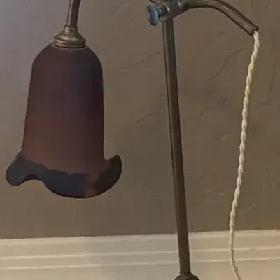Art Deco Desk Lamp in Brass & Glass by the Muller Brothers, 1920s from Muller Frères