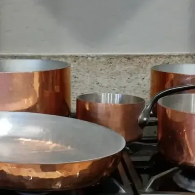 E. Dehillerin Vintage Copper 5-Piece Pots & Copper Skillet Made In France