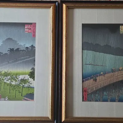 Reproductions of "Night Rain at the Paulownia Grove at Akasaka"