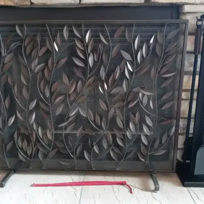 Crate and Barrel Rustic Botanical Metal Fireplace Screen & Poker Set