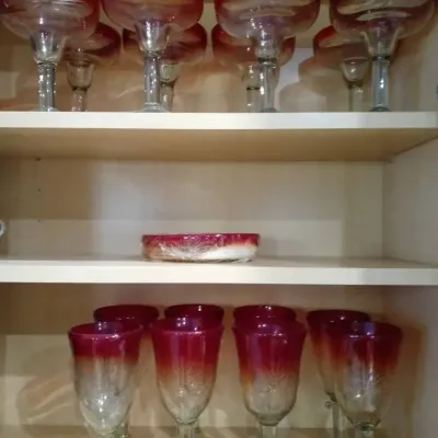 Red Ombre Margarita Glasses, Salt Bowl & Goblets With Sunburst Design