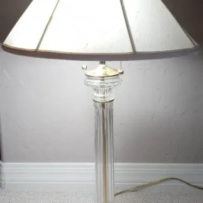 Vintage Fluted Crystal Column Table Lamp With Brass Base