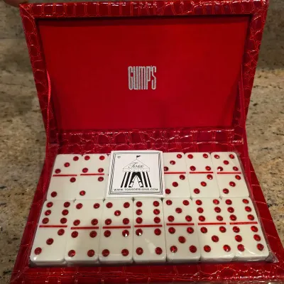 Gump's Red Jeweled Domino Set with the crocodile-embossed leather case