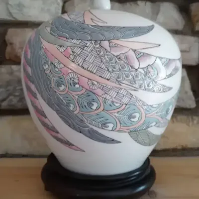 Vintage Hand-Painted Porcelain Chinese Lidded Ginger Jar from Macau
