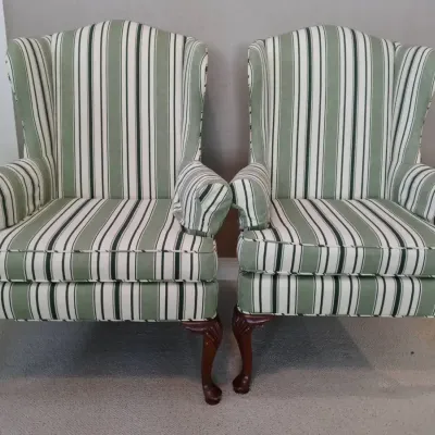 Matching Vintage Wingback Upholstered Arm Chairs