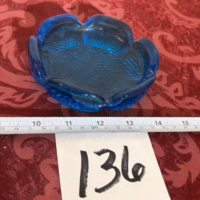 Vintage Blue Glass Ashtray Lotus By Blenko Mid Century Modern Art Glass