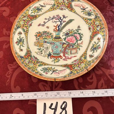 CHINESE GLAZED PORCELAIN 10.5'' DIAMETER PLATE MADE IN CHINA LOTUS BLOOMS BRAND