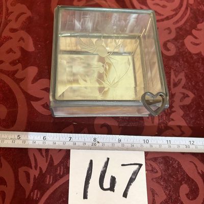 Etched Floral Stained Glass Trinket Box Clear