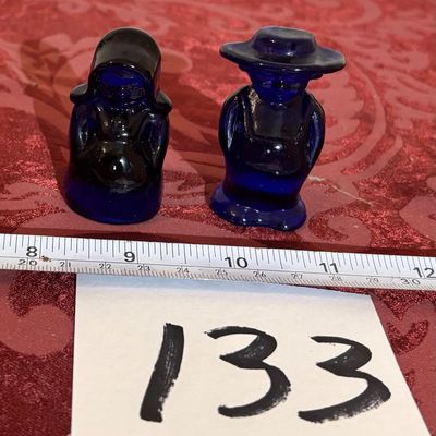 Original Boyd ELI & SARAH Amish Couple Cobalt Blue Glass Stamped