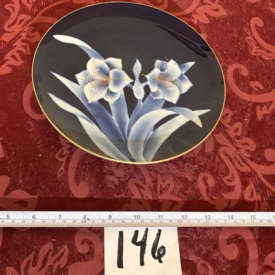 Vintage Japanese Cobalt blue Flow Style Plate with Daffodils