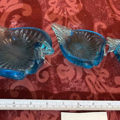 Vintage Blown Glass Blue Turquoise NESTING SWANS Trinket Dishes SET OF 3