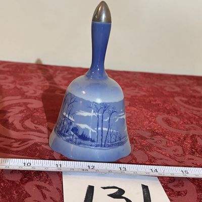 Currier and Ives Blue Porcelain Bell The Old Homestead in Winter