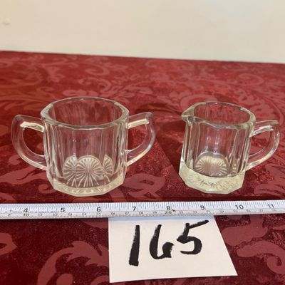 Vintage Clear Glass Open Double Handle Sugar Bowl and Creamer