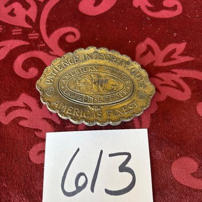 Vtg, Rare Brass Police "Patience, Integrity, Guts" PIG Belt Buckle Lewis Chicago