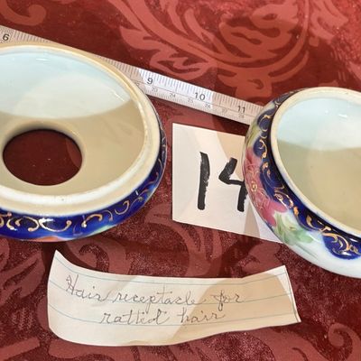 Antique Victorian Porcelain Hair Receiver Vanity Accessory Roses Handpainted