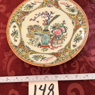 CHINESE GLAZED PORCELAIN 10.5'' DIAMETER PLATE MADE IN CHINA LOTUS BLOOMS BRAND