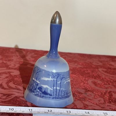 Currier and Ives Blue Porcelain Bell The Old Homestead in Winter