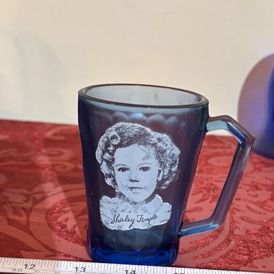 Vintage Shirley Temple Cobalt Blue Glass Mug Cup Hazel Atlas 1930’s