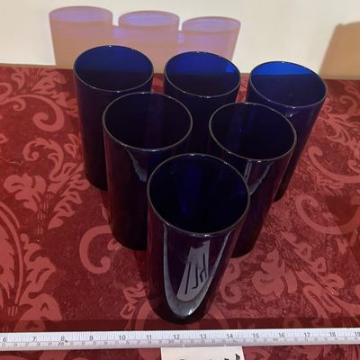 Vintage Libbey Cobalt Blue Round Bottom Drinking Glasses 16 oz set of 6.