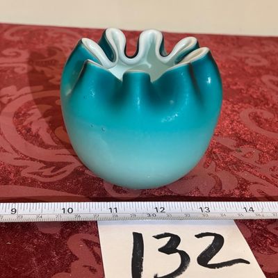 vintage Cased Satin Glass VASE blue white