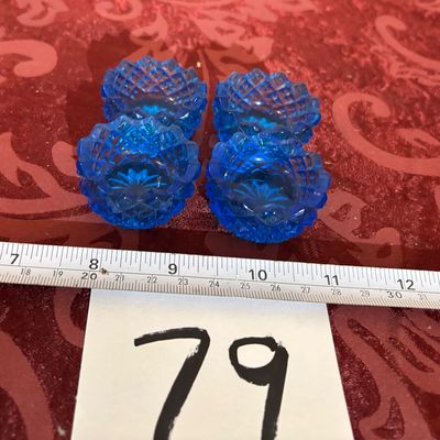 Vtg MCM Diamond Pattern Blue Turquoise Aqua Glass Bowl Indiana Glass? Salt Cellars Set